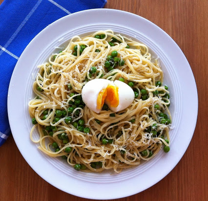 Spaghetti mit Parmesanbutter und Erbsen