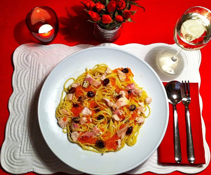 Spaghettini mit Kurkuma, Sahnecreme und Cranberries